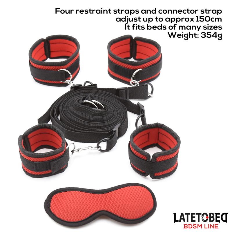  Bed Eestraint Set with Blindfold Adjustable Cuffs
