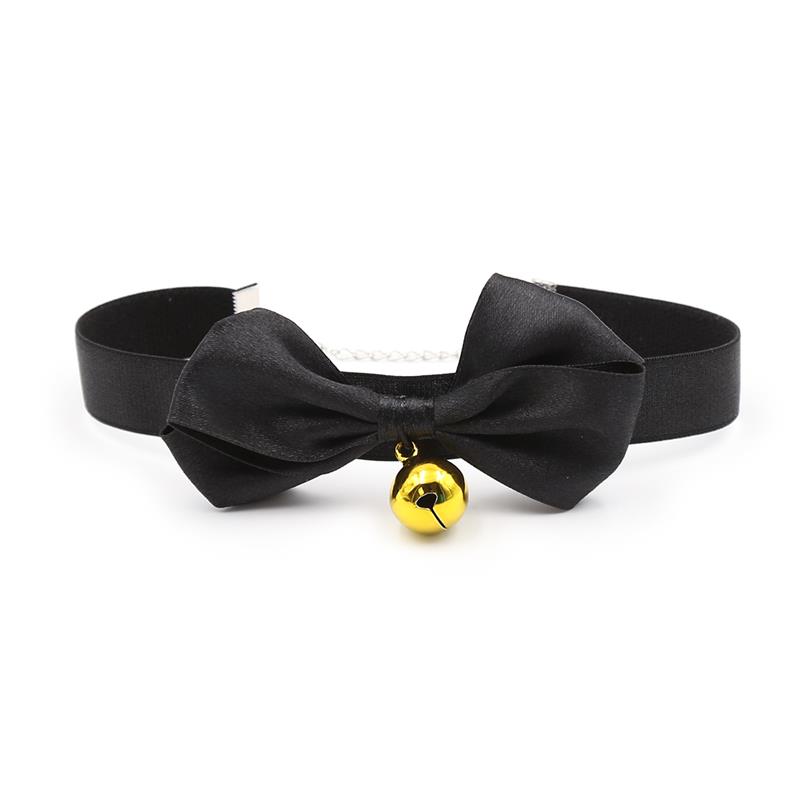  Collar with Bow and Bell 36 cm Size L Black