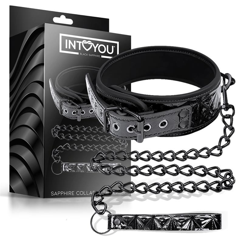  Collar with Leash Sapphire Vegan Leather