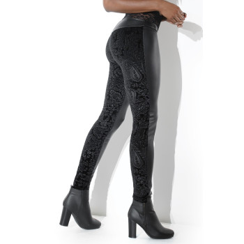 Mynstraðar svartar pleðer leggings