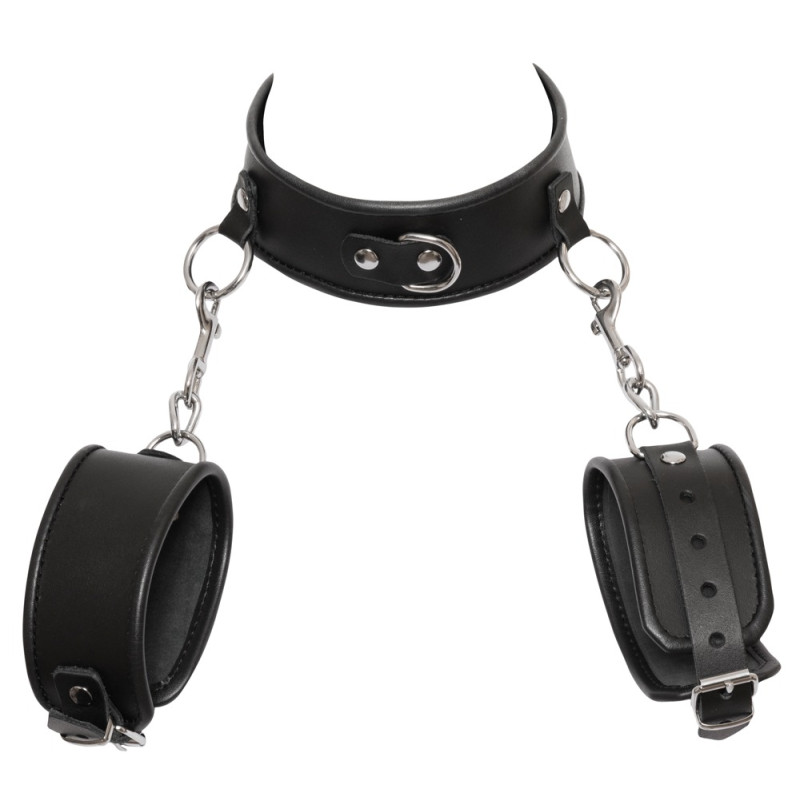 Leather collar and handcuffs