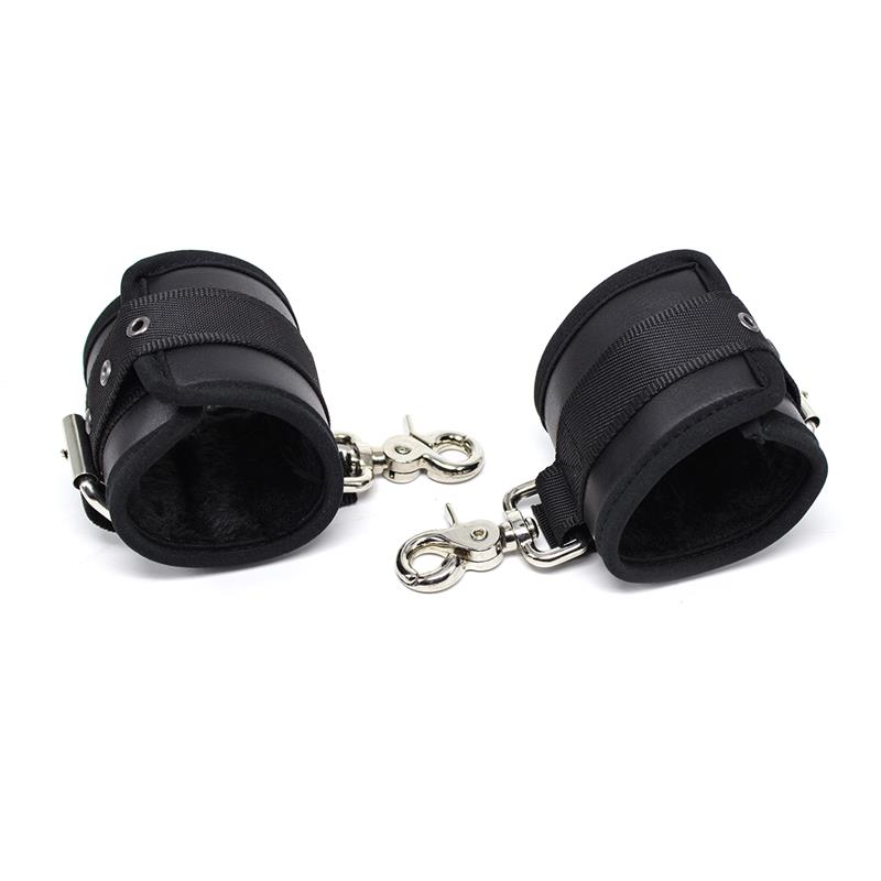  Leather Handcuffs with Big Hoops Black