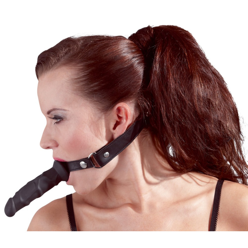 Imitate leather dildo gag