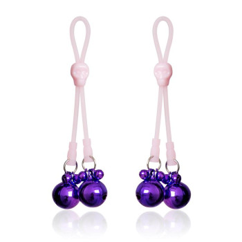  Nipple Clamps Skulls and Ring Bells Silicone and Metal Pink/Purple