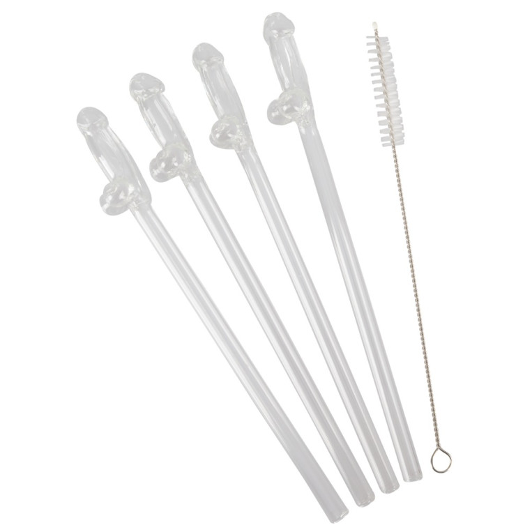 Glass Drinking Straw Willy x 4