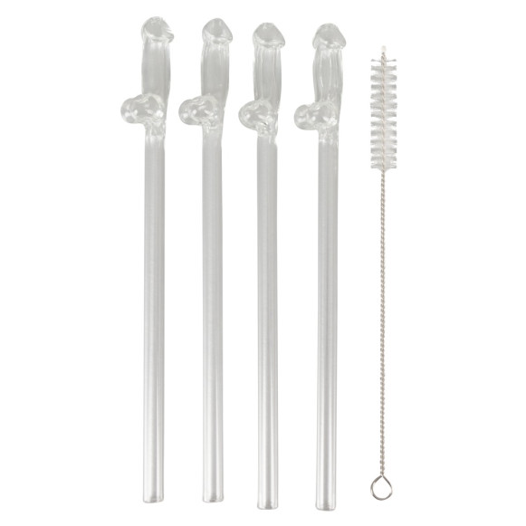 Glass Drinking Straw Willy x 4