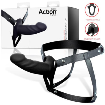  Strap-On with Hollow Dildo Premium Silicone Size S Black