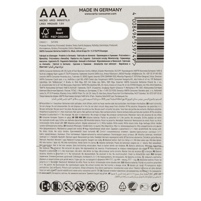 Varta Micro Batteries Pack of4